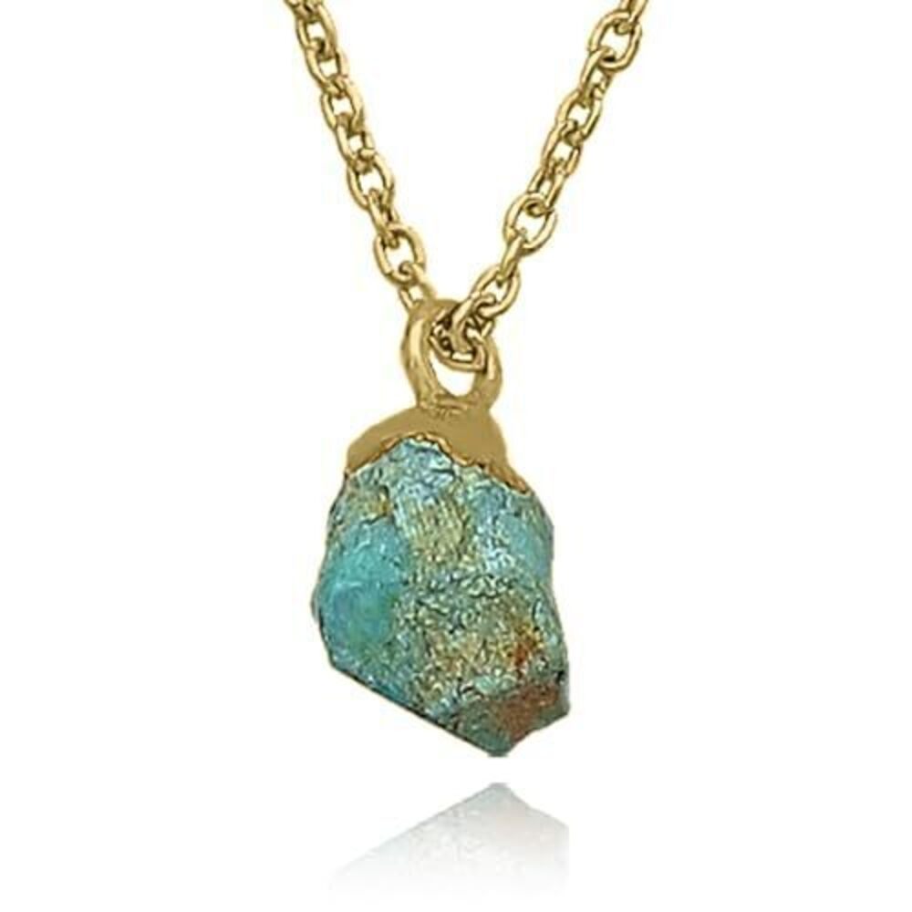 9467 Turquoise Necklace , Premium Gold Raw Stone Necklaces - Tarnish Free